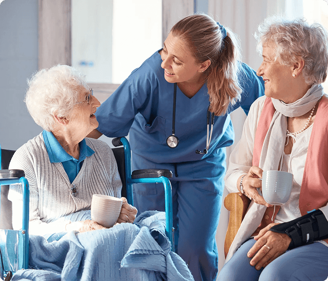 Caregiver and clients in a supportive care setting