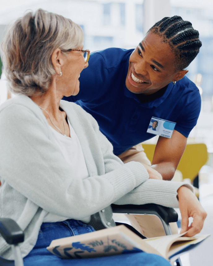 Caregiver and client in a supportive setting